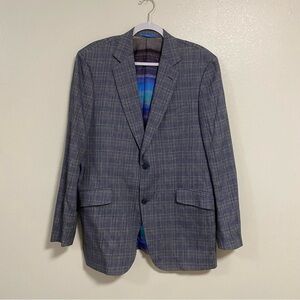 Etro Blazer Men’s Large/54 Gray Plaid Wool Flax Cotton Silk Sports Coat Blazer